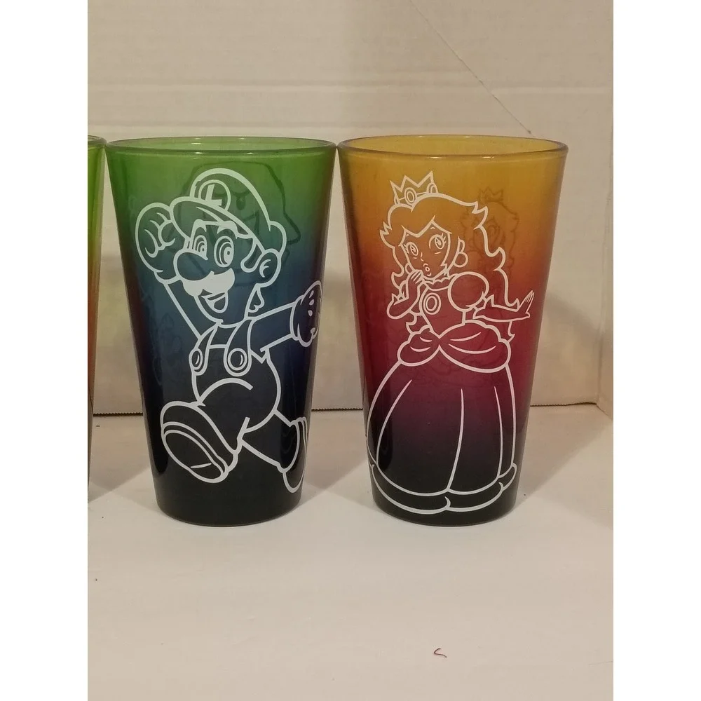 Nintendo Super Mario Bros Just Funky Rainbow Ombre Glass Tumbler Set of 4‎ 2017